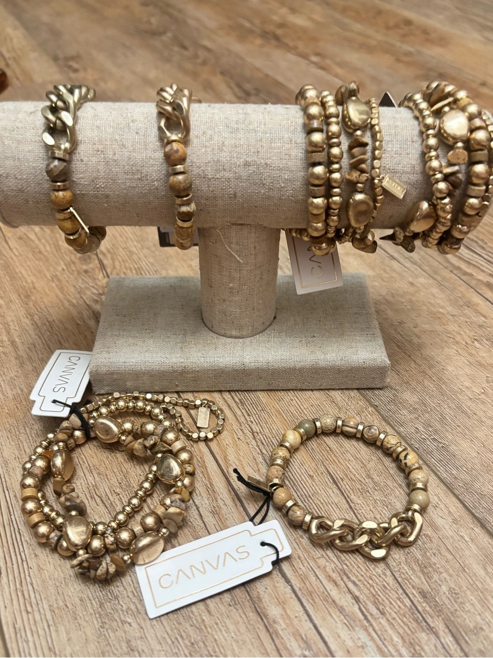 Canvas Gold-Tone Jasper Beaded Bracelet Stack and Singles Bundle